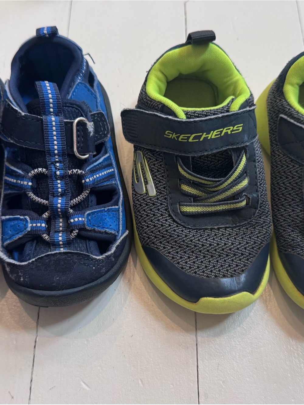 Skechers Kids' Lightweight Athletic Sneaker - Gray & Lime and OshKosh slides